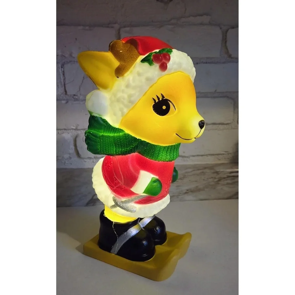 Skiing Reindeer Blow Mold Christmas Winter Holiday Light Up Glowing Tabletop 11